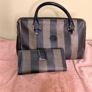 Fendi Pequin Boston Bag and long wallet Bundle